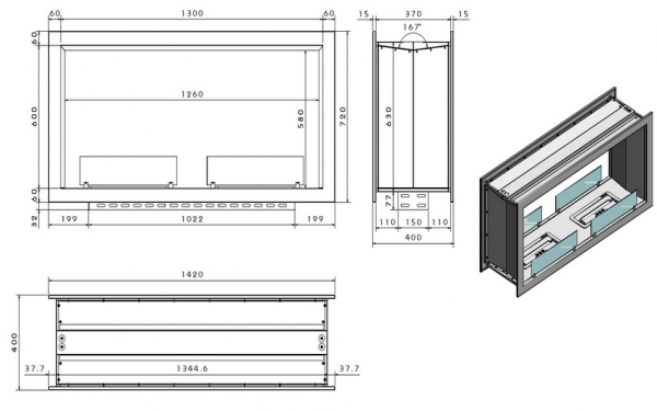 Chimenea a Etanol BI-SIDE HORIZONAL 130 (Horus)