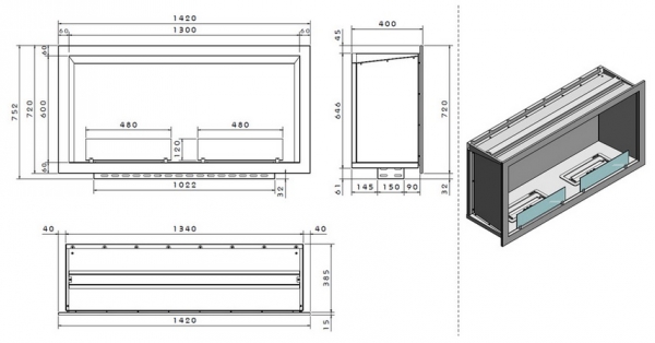 Chimenea a Etanol MONO-SIDE HORIZONTAL 130 (Horus)