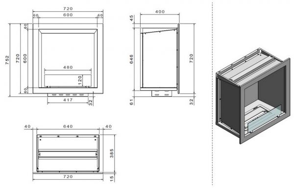 Chimenea a Etanol MONO-SIDE HORIZONTAL 60 (Horus)