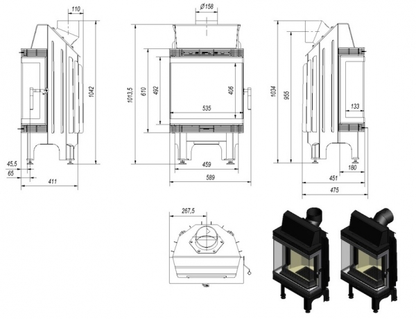 Hogar BLANKA 8 kW - PUERTA FRONTAL Y VISTA 3 CARAS (kratki)
