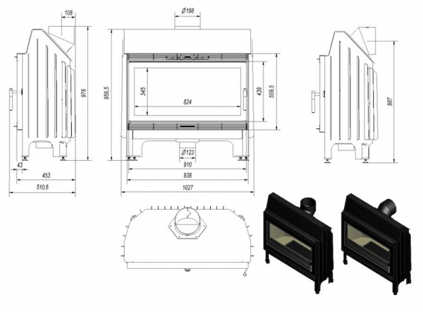 Hogar BLANKA 910 14 kW- PUERTA FRONTAL (kratki)
